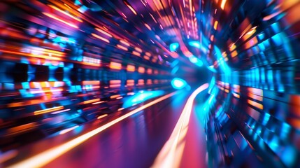 Obraz premium Experience a dynamic futuristic light tunnel filled with vibrant colors and mesmerizing motion blur