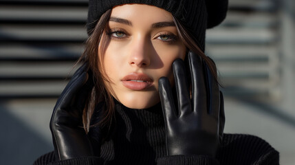 A model wearing a fashionable, modern pair of gloves