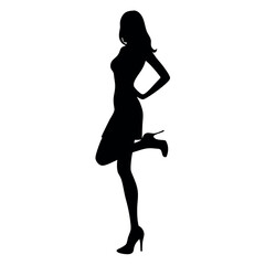 a woman stand with wear high heel, and holding one high heel  isolated white background 