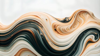 Abstract Background of Waves of Beige Thick Paint with Cream Streaks and Black Accents