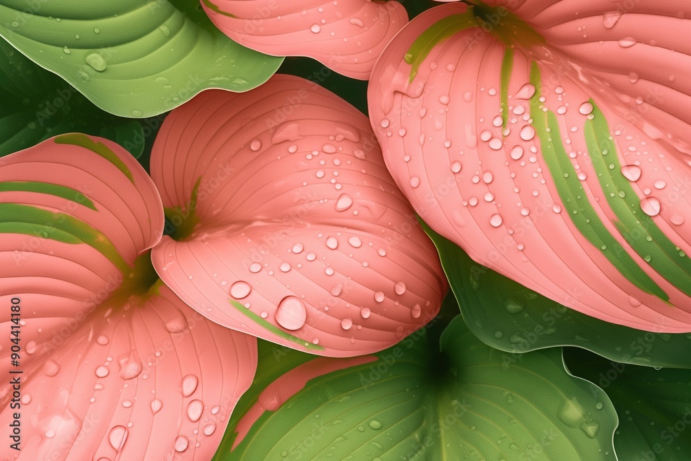 Wall mural fresh hosta plant leaves after rain