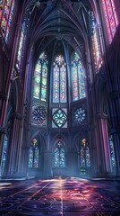 Majestic gothic cathedral with intricate stained glass and towering spires