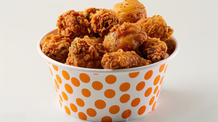 A bucket full of fried chicken pieces. The bucket is silver and has a lot of chicken pieces in it
