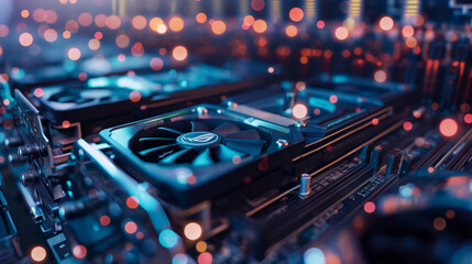 Fototapeta premium A high-resolution image of a modern graphics card with advanced cooling technology