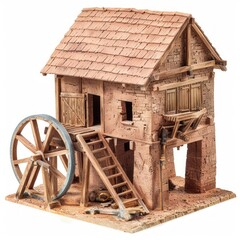 Obraz premium Medium shot of old Mill, isolated on a white background, bright tonality 