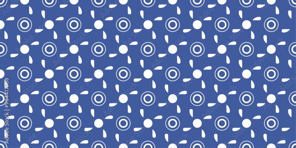Poster Blue background and polka dots circles. Vector pattern of circles on a blue canvas, seamless.