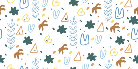 Drawn pattern from children's color drawing. Vector seamless pattern with baby raccoons.