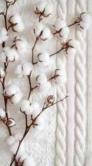 Soft cotton bolls lay gracefully on a white fabric, illuminated by natural light, showcasing their fluffy texture and delicate beauty
