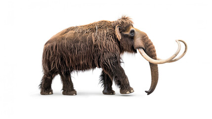 Obraz premium Woolly Mammoth Isolated on White Background, Prehistoric Ice Age Animal, Extinct Mammoth Species, Detailed Woolly Fur, Ancient Megafauna, Paleontological Illustration, Majestic Mammoth Representation
