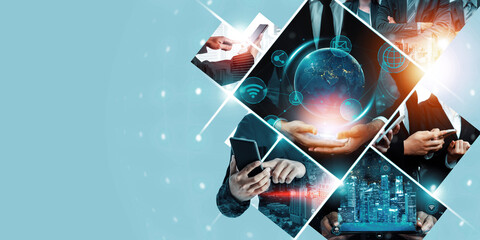 Communication technology , smart connection IOT and people network technology concept. People using...