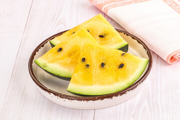 Sweet and juicy yellow watermelon slices