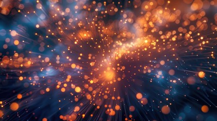Fototapeta premium Pixels of neon light against dark space background