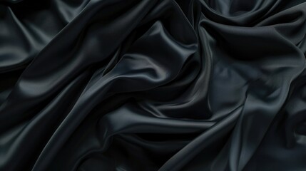 Obraz premium Glossy black silk fabric with light reflecting off its surface, showcasing a luxurious and high-quality material.