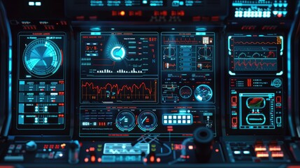 Fototapeta premium A sophisticated control interface for a robotic surgical system, with various buttons and screens displaying critical information.