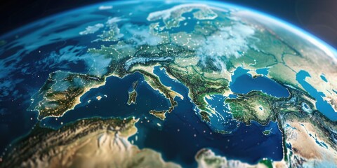 Earth from space showing Europe, Africa and Asia.