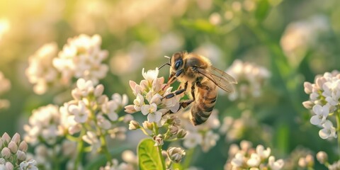 Beautiful bee on flowers. Nature, outdoors.