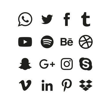 Facebook, twitter, instagram, youtube, snapchat, pinterest, whatsap, linkedin, Collection of popular social media logo. Social media icons. Realistic set. Vector editorial .Social media icon bundle	