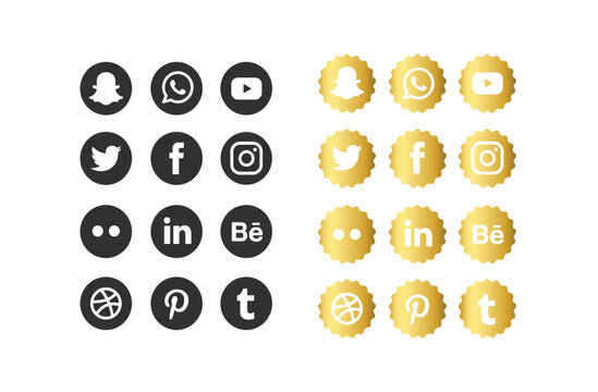 Facebook, twitter, instagram, youtube, snapchat, pinterest, whatsap, linkedin, Collection of popular social media logo. Social media icons. Realistic set. Vector editorial .Social media icon bundle	