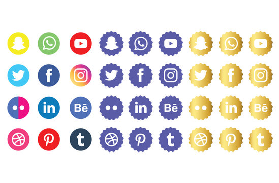 Facebook, twitter, instagram, youtube, snapchat, pinterest, whatsap, linkedin, Collection of popular social media logo. Social media icons. Realistic set. Vector editorial .Social media icon bundle	