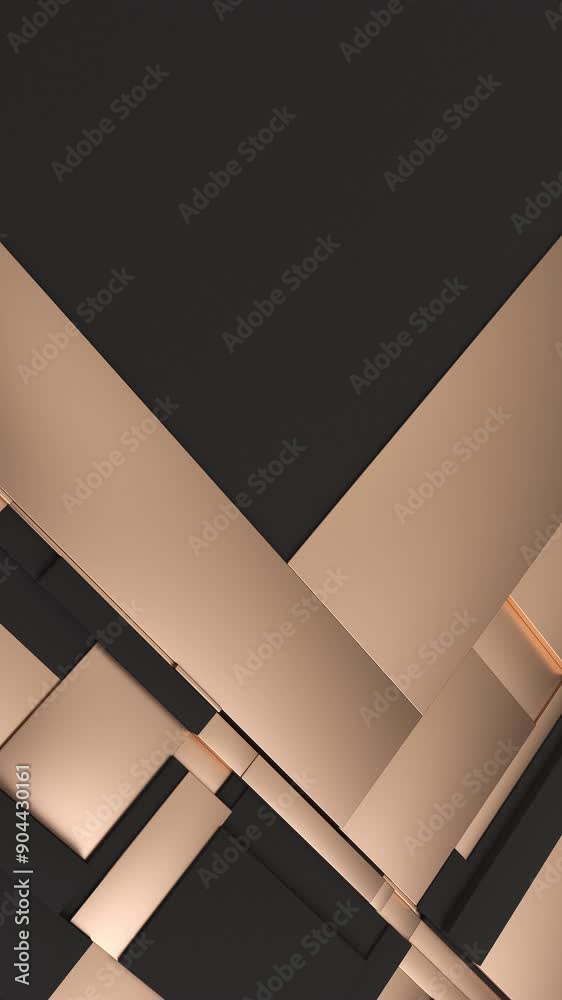 Aufkleber Black and golden moving tessellated rectangular surface. Abstract background with wobbling scaling fragmented tiles. 3D Motion design pattern with loop animation and place for text. Vertical video