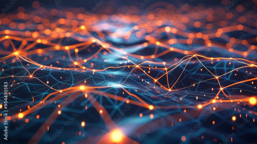 Poster Colorful lines and nodes represent interconnected neural networks, creating an abstract display against a dark, technology-inspired backdrop