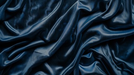 Obraz premium A closeup view reveals the luxurious texture and intricate folds of deep navy blue velvet fabric, creating an elegant and rich visual experience