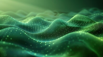 Obraz premium Abstract green background with dots and waves. Green gradient with halftone pattern.