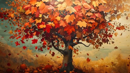Vibrant Autumn Gratitude Tree with Lush Foliage in Full Bloom