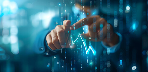 A hand pointing at a digital graph to know more exactly the metrics