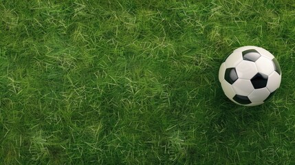 A black and white soccer ball lies on lush green grass, highlighting the perfect setting for a spirited game or practice session