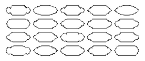 Obraz premium Islamic frames, oriental style objects. Arabic shapes, windows and arches. Traditional ornamental banner, frame. Muslim holidays, Ramadan Kareem. Modern eastern architecture. Vector illustration