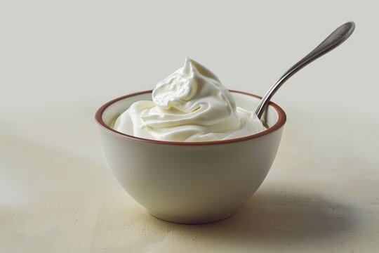 Free photo of yogurt in bowl and spone next to it