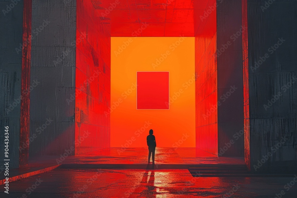 Aufkleber a person stands in a room illuminated by a single red light, perfect for representing an emergency s