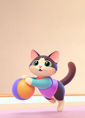 Fototapeta premium Cute Animated Cat in Gymnastics Outfit