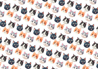 Pattern of Cute Cat Faces Background