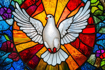 Stained Glass Dove with Radiant Colors