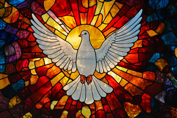 Naklejka premium Stained Glass Dove with Radiant Colors