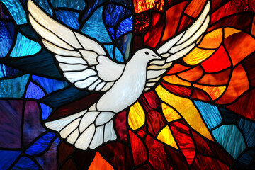 Naklejka premium Stained Glass Dove with Radiant Colors