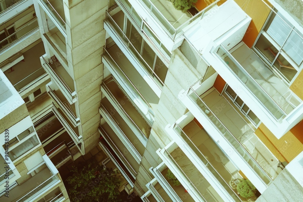 Poster aerial view of a modern building with several balconies, great for architecture or cityscape images