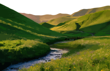 Green hills lanscape cut out natural view grass beauty nature background mountain fertile white transparent farm sunset 