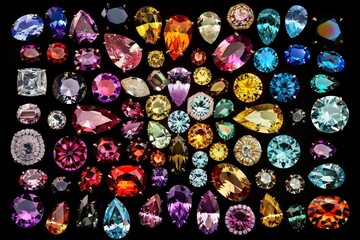 A collection of colorful gems and stones, displaying luxury and elegance in a vibrant array of fashionable jewelry design, Generative Ai