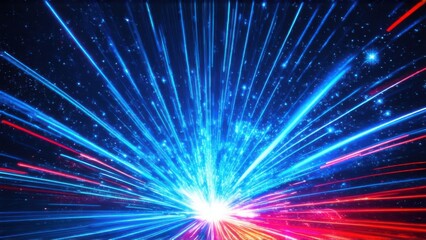Obraz premium Abstract background in blue and red neon glow colors. Speed of light in galaxy. Explosion in universe. Space background for event, party, carnival, celebration, anniversary or other