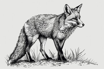 Obraz premium Intricate Hand-Drawn Fox Engraving: Black and White Ink Sketch