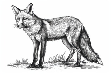 Fototapeta premium Intricate Hand-Drawn Fox Engraving: Black and White Ink Sketch