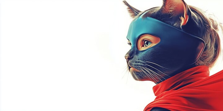 A Whimsical Cat in a Superhero Costume with Cape