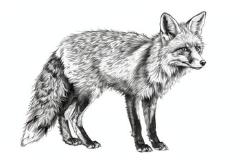 Obraz premium Intricate Hand-Drawn Fox Engraving: Black and White Ink Sketch