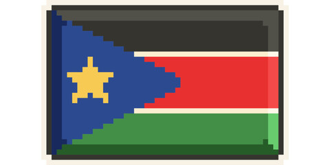 South Sudan, african flag pixel art, retro 8 bit game style