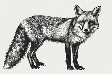 Fototapeta premium Intricate Hand-Drawn Fox Engraving: Black and White Ink Sketch