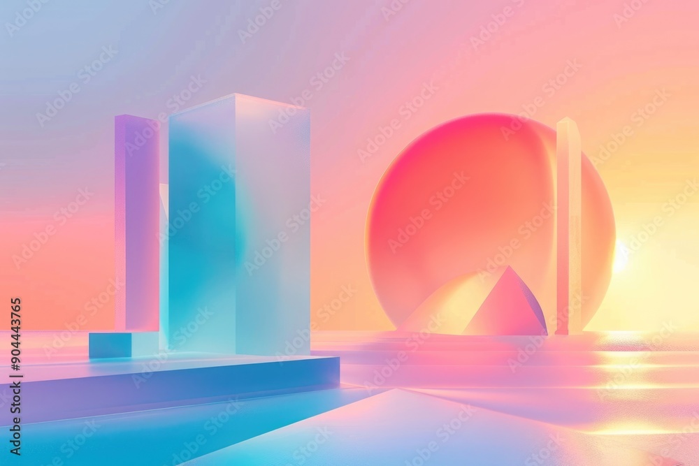Poster A geometric pattern overlaid on a sunset image, suitable for use in graphic designs or as a background