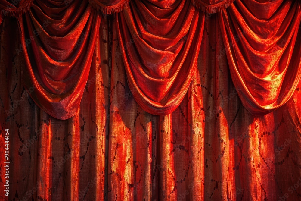 Poster a close-up shot of a curtain with a soft light shining through, ideal for use in interior design or 